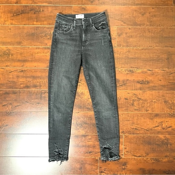 AGOLDE Denim Sophie Crop Jeans Black Chewed Hem Size 24 - Picture 5 of 14
